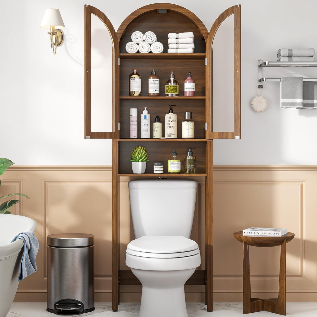 Arched Over The Toilet Storage Cabinet with Acrylic Doors J58526
