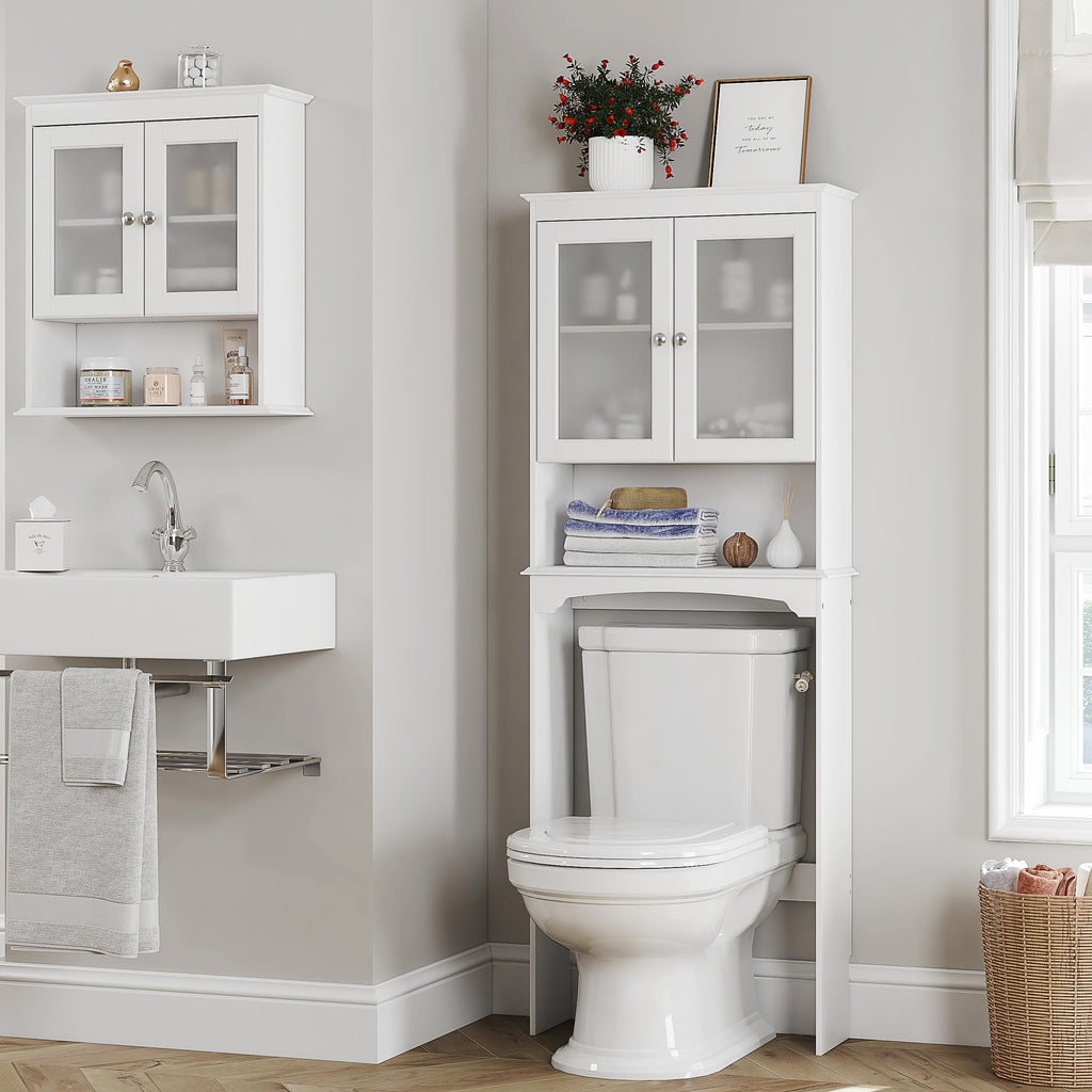 Over the Toilet Storage Cabinet with Tempered Glass Doors V22724