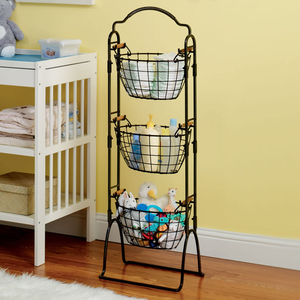 Adjustable 3-Tier Metal Floor Standing Storage Basket J1895