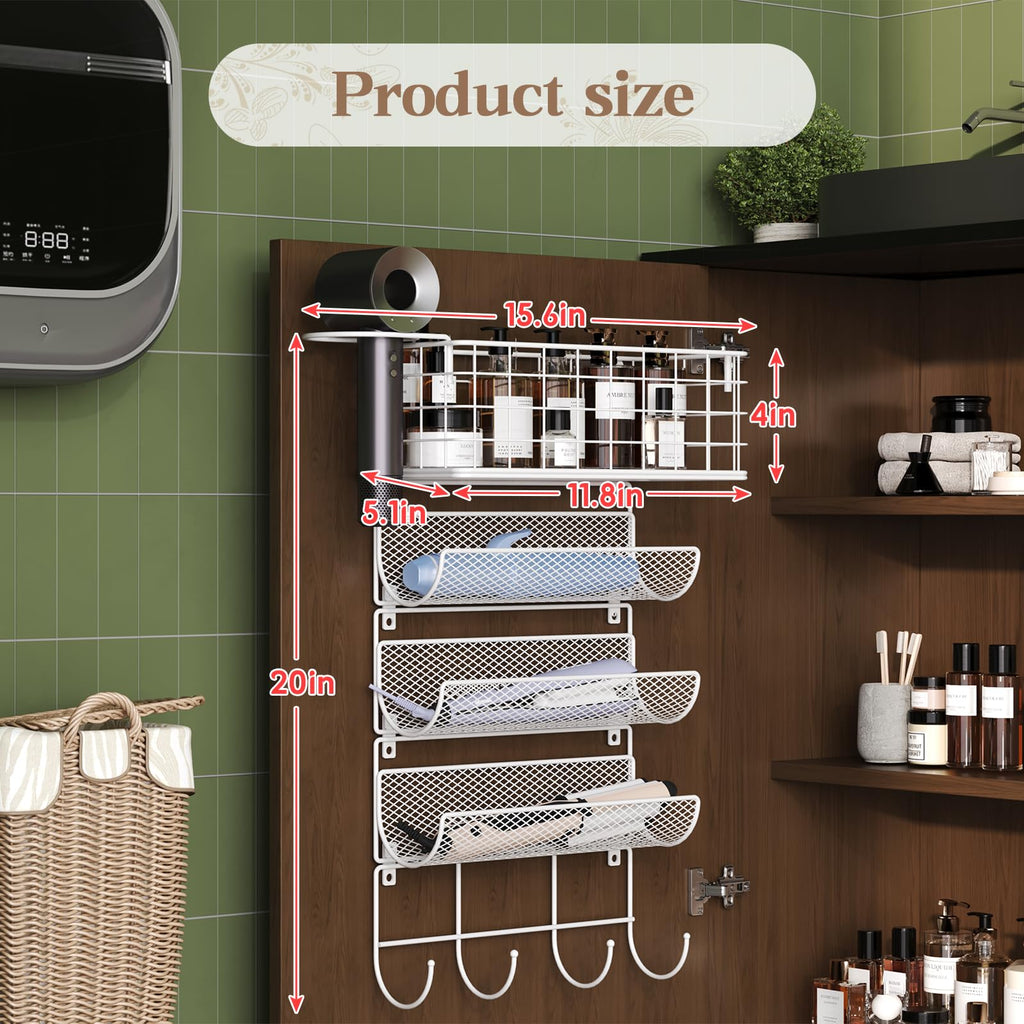 Wall-Mounted Hair Dryer Holder 4-Shelf White M316