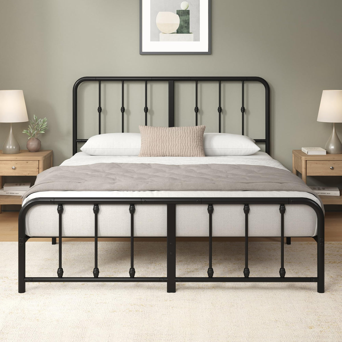 Queen Metal Platform Bed Frame with Spindle Headboard B595470