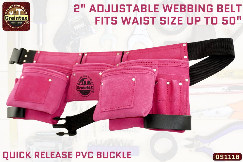 Pink 8 Pocket Suede Leather Tool Belt O774
