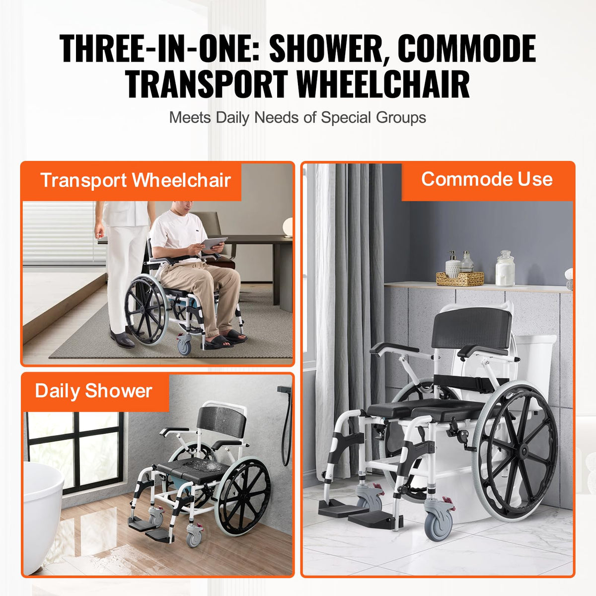 17.5in Adjustable Aluminum Shower Wheelchair with Brake V586069