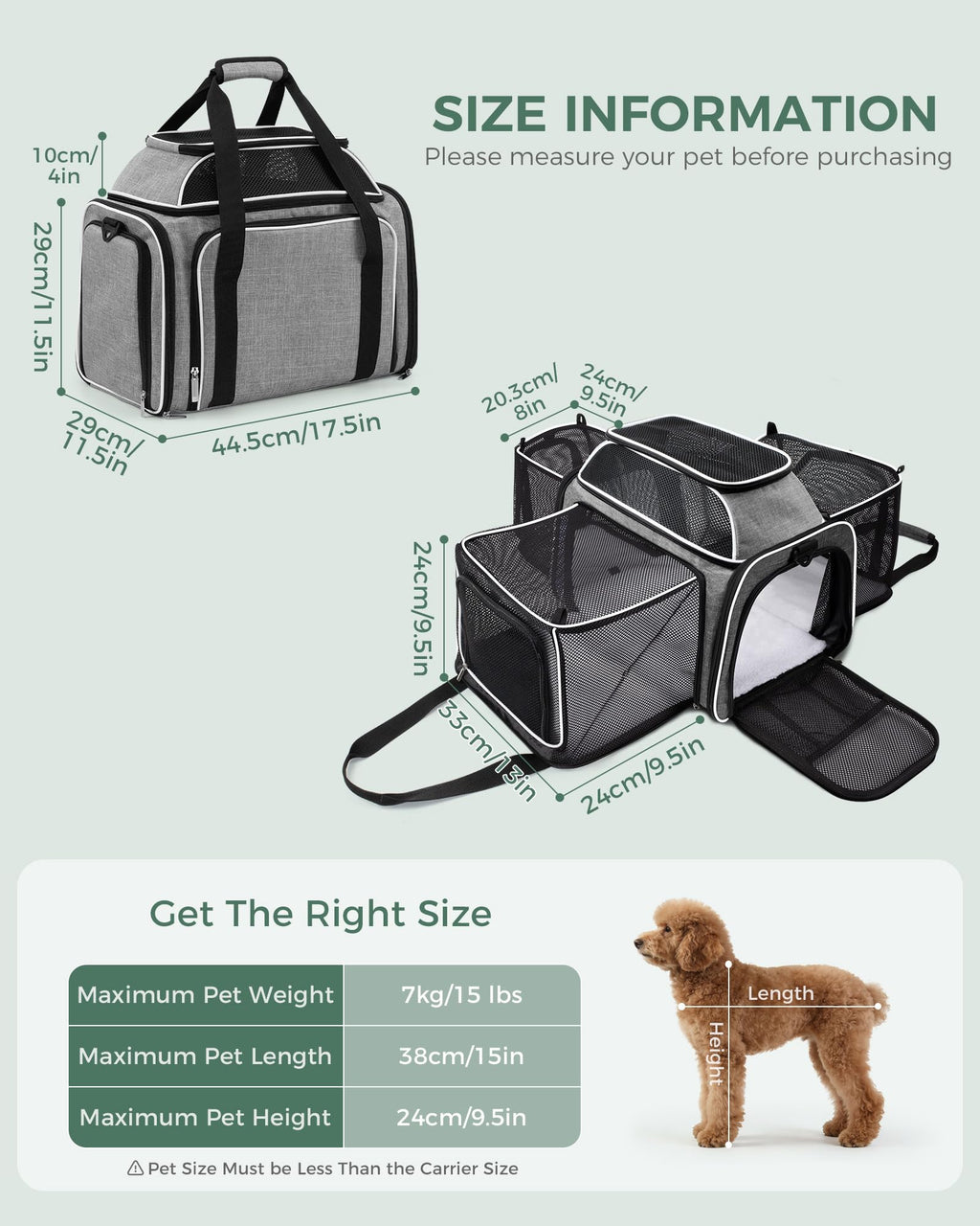 Airline Approved Soft Side Pet Carrier with Fleece Pad V337