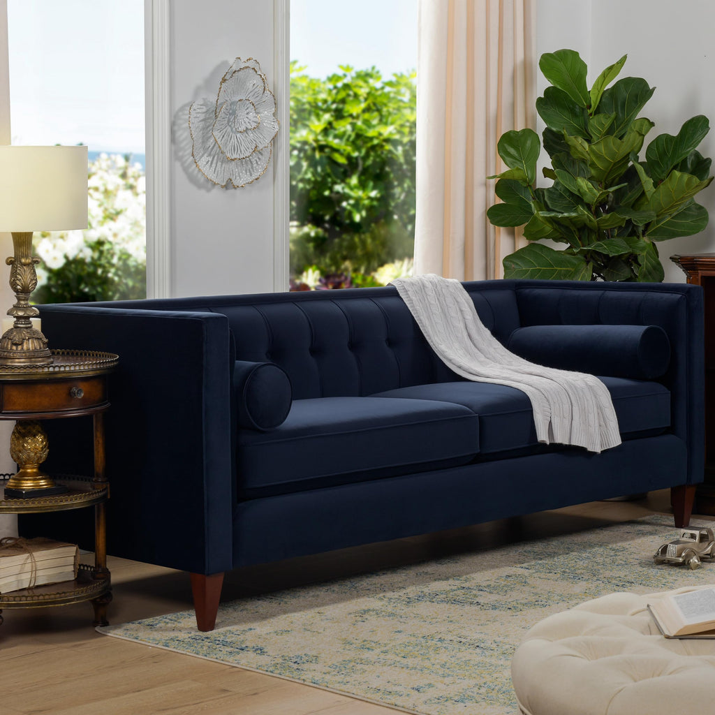 Dark Navy Blue Performance Velvet Tufted Sofa Q50070