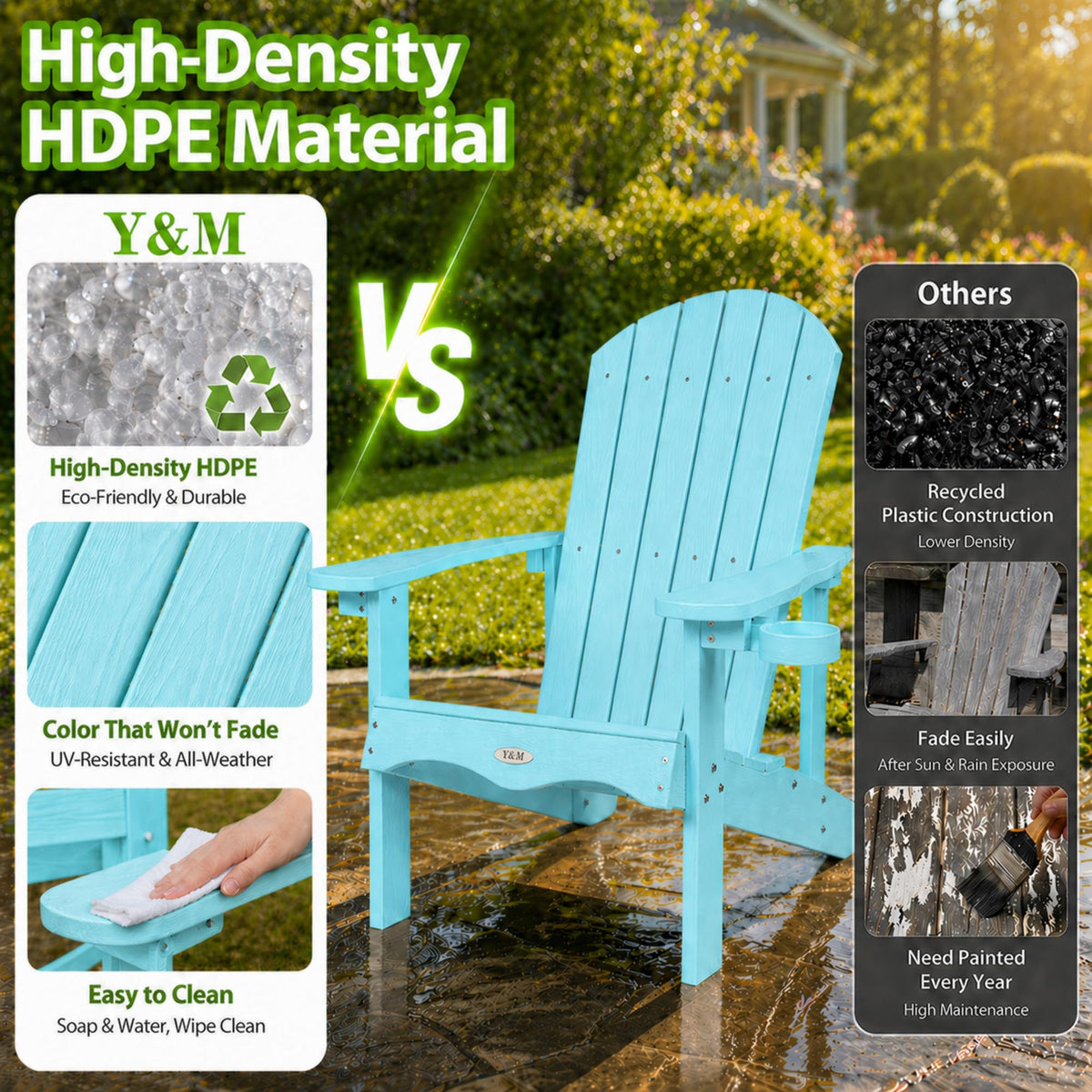 Light Blue HDPE Adirondack Chair Set of 2 with Side Table X436