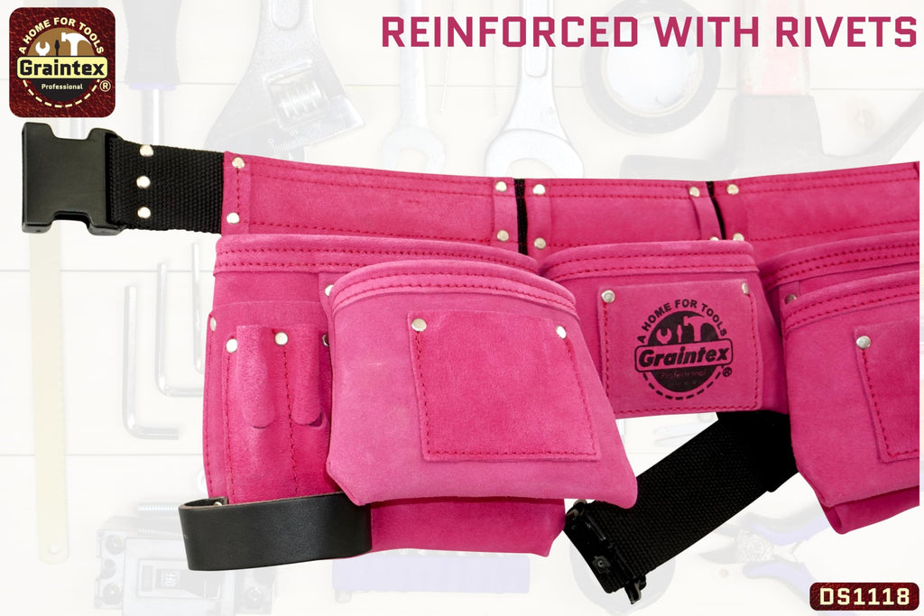 Pink 8 Pocket Suede Leather Tool Belt O774