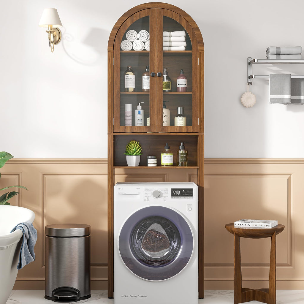 Arched Over The Toilet Storage Cabinet with Acrylic Doors J58526