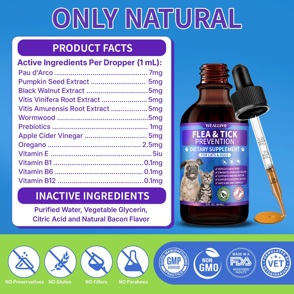 Oral Flea & Tick Support Drops for Dogs & Cats 60ml P43671