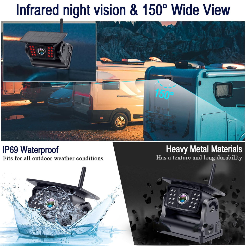 Wireless Solar Magnetic Backup Camera HD 1080P 5'' Monitor Kit T86158