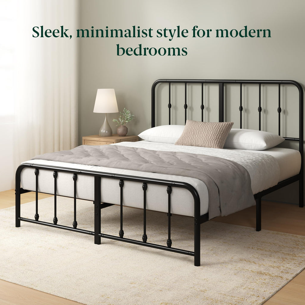 Queen Metal Platform Bed Frame with Spindle Headboard B595470