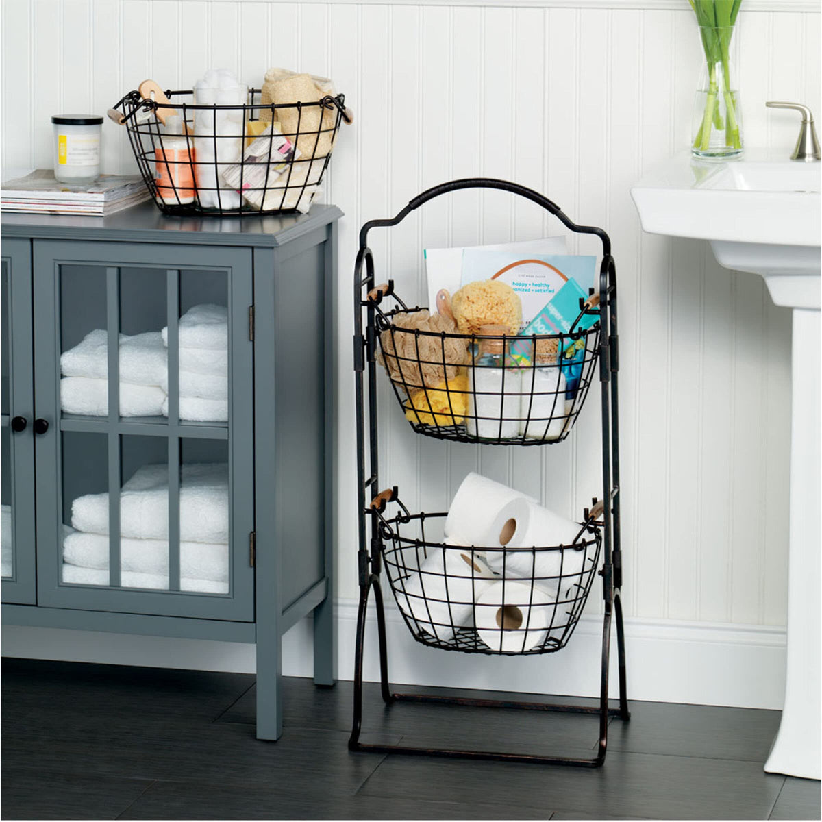 Adjustable 3-Tier Metal Floor Standing Storage Basket J1895