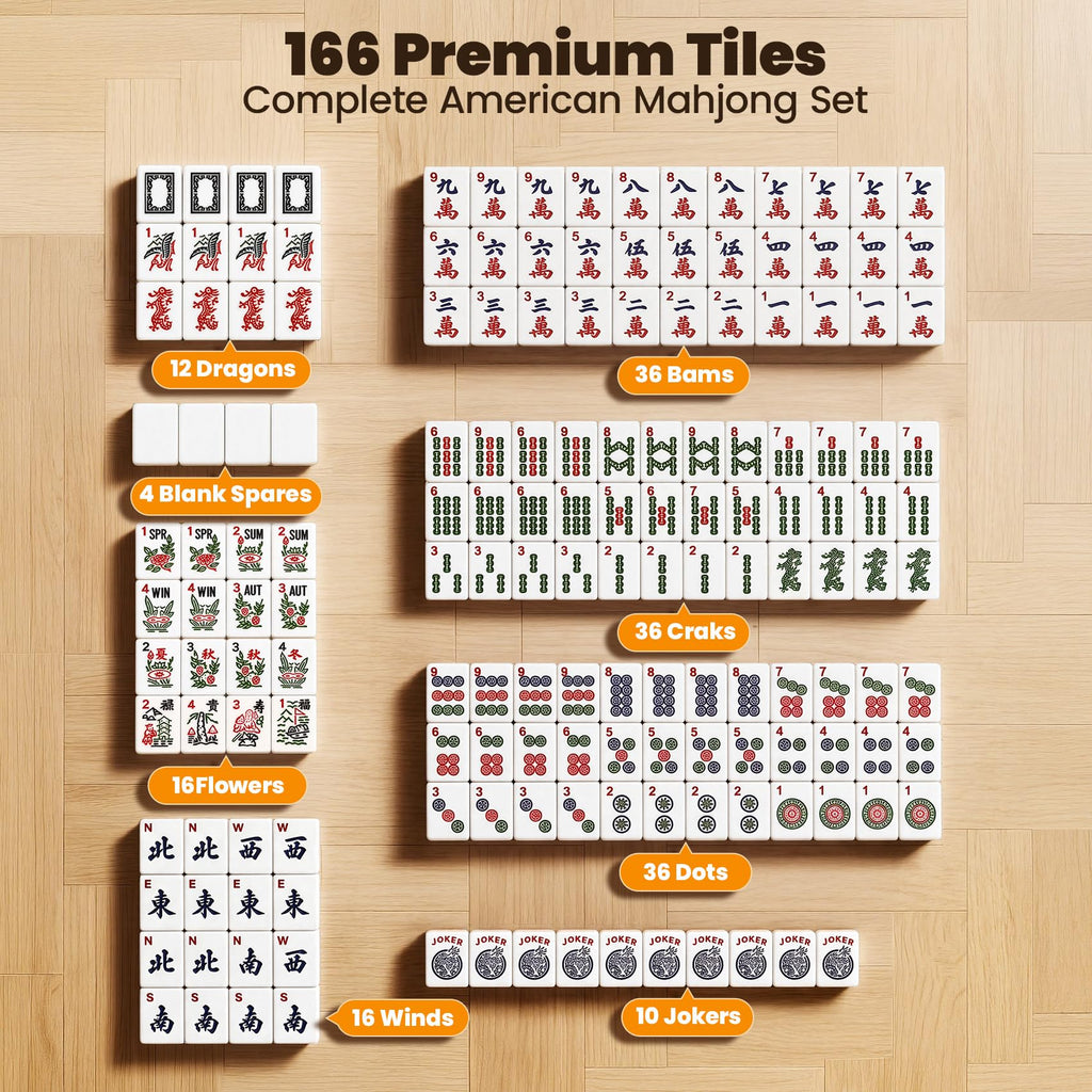 166 Tiles Mahjong Set with 4 Racks J416969