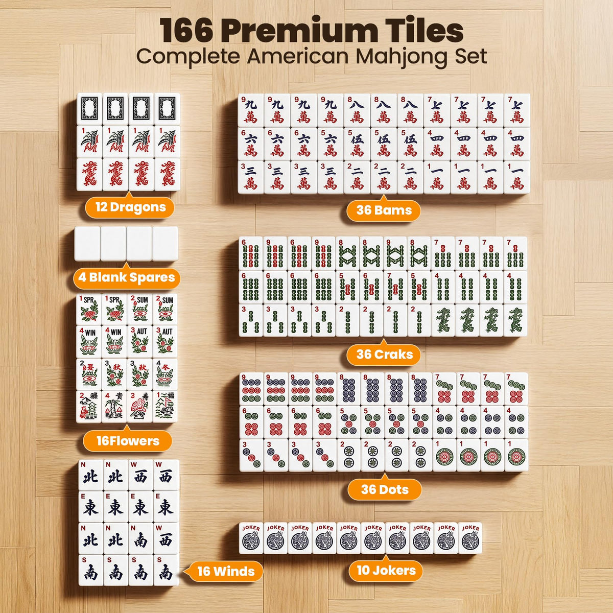 166 Tiles Mahjong Set with 4 Racks J416969
