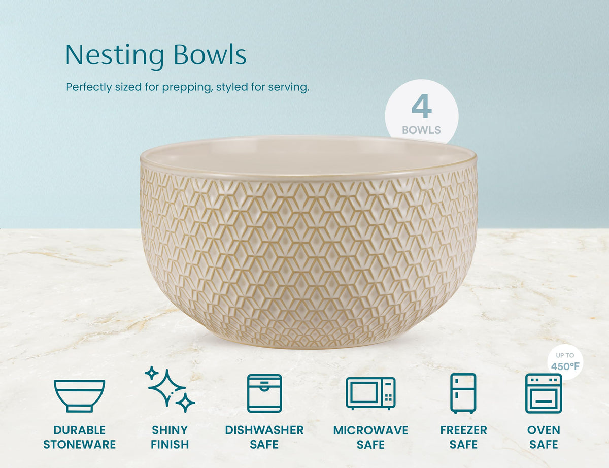 Ceramic Nesting Bowls Set of 4 Almond C446