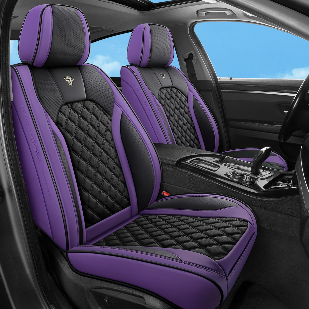 Purple Black Leather Car Seat Covers Full Set L991