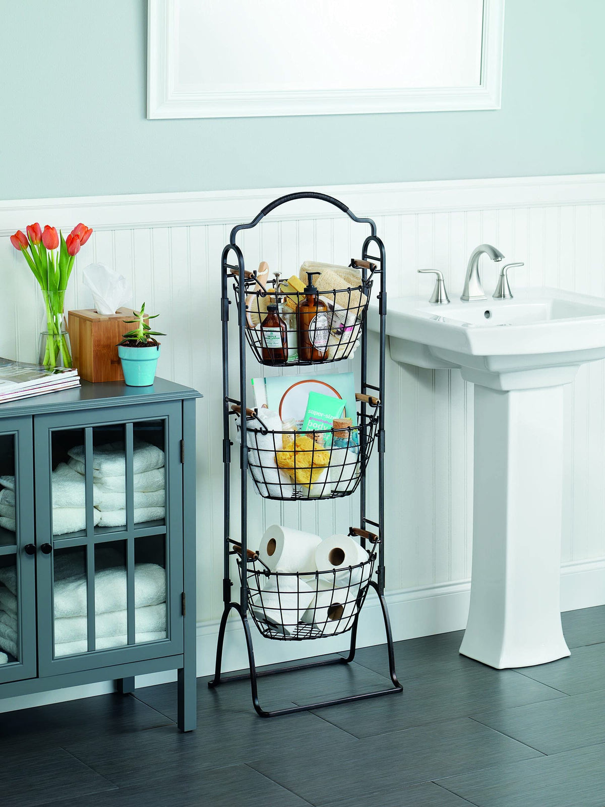 Adjustable 3-Tier Metal Floor Standing Storage Basket J1895
