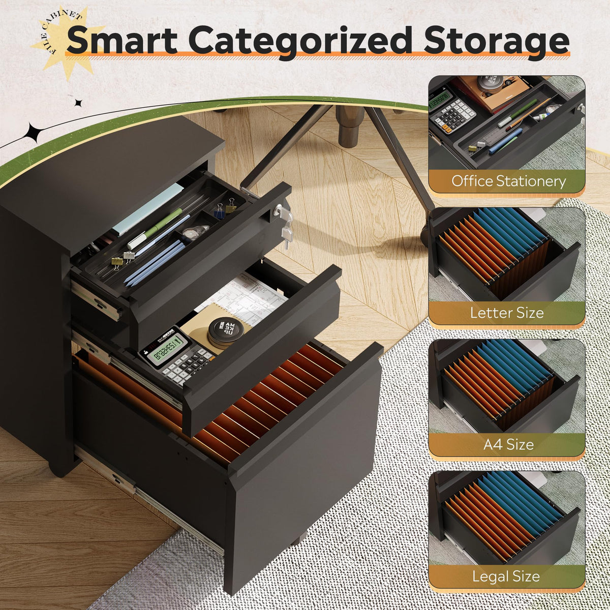 3 Drawer Mobile File Cabinet with Lock J7338