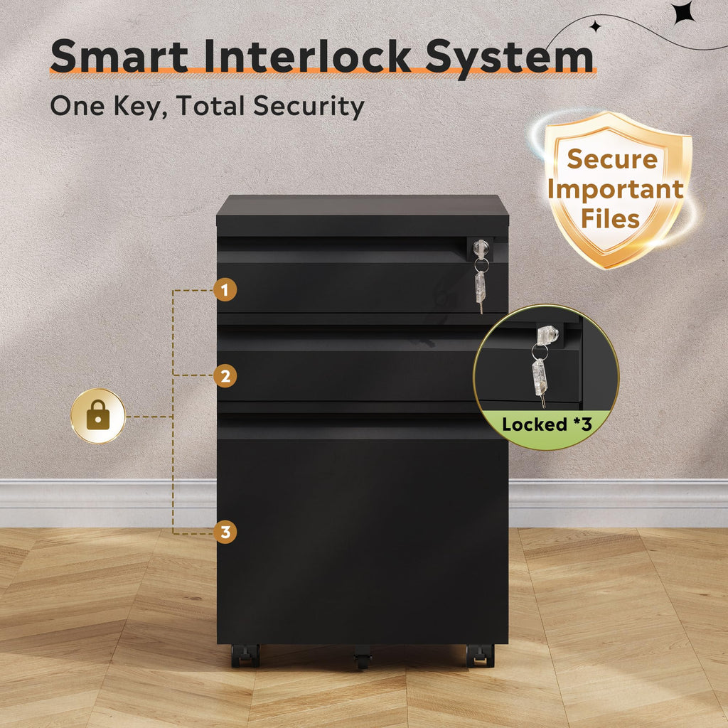 3 Drawer Mobile File Cabinet with Lock J7338