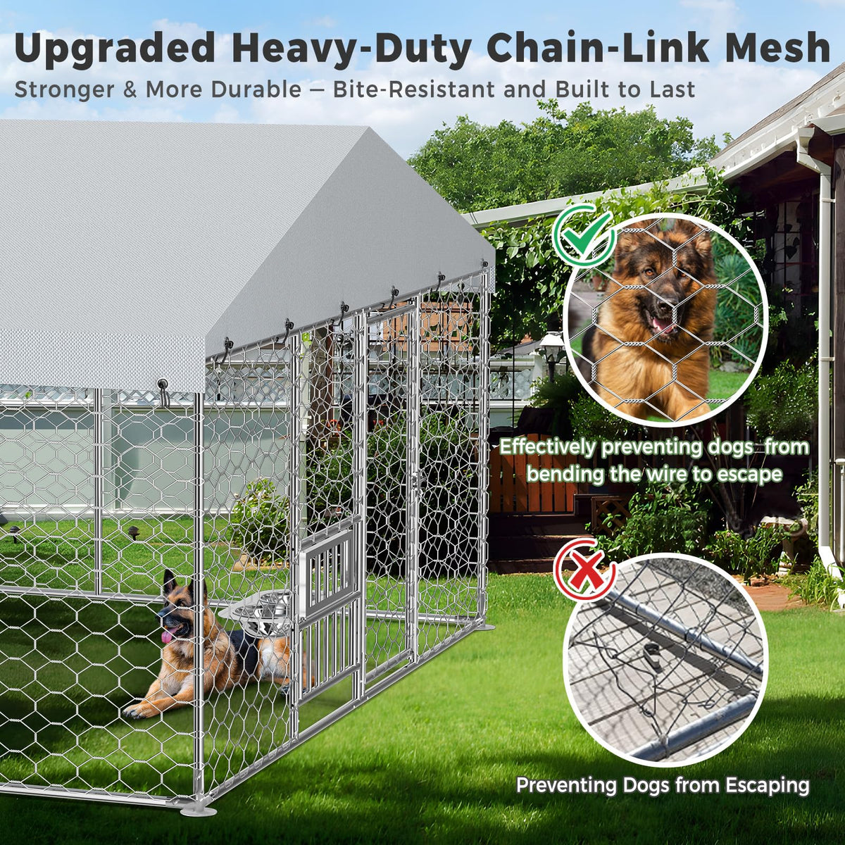 10×20FT Heavy Duty Chain Link Dog Kennel with Roof P3364