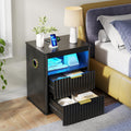 Black Smart Nightstand with Bluetooth Speaker, LED Lights, Wireless Charging, 2 Drawers & Open Shelf K87791