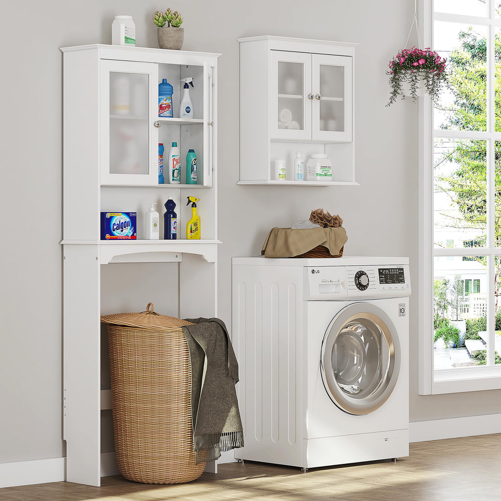 Over the Toilet Storage Cabinet with Tempered Glass Doors V22724
